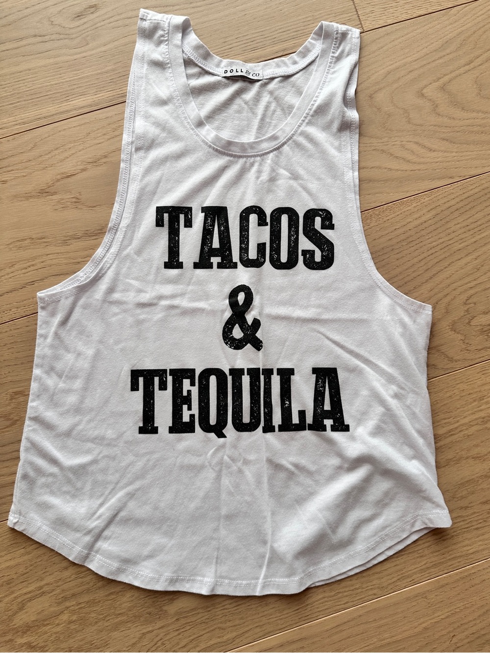 Doll & Co Tacos & Tequila White Graphic Tank Top Small